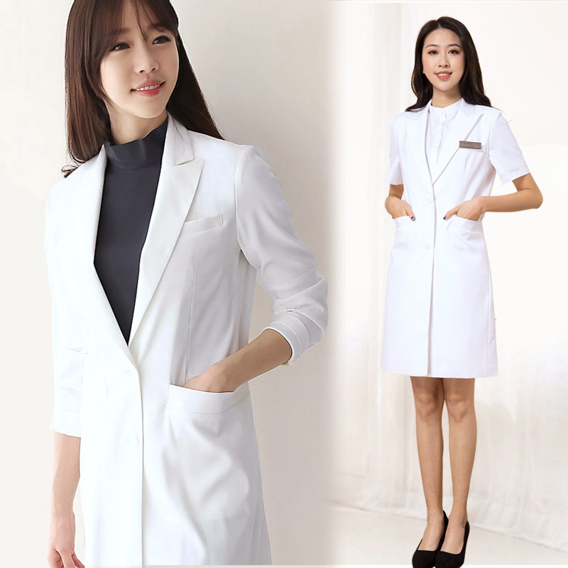 Medical Lab Years - 韓国スタイル長袖白白衣医師制服美容院制服歯科医医療整形外科病院作業服